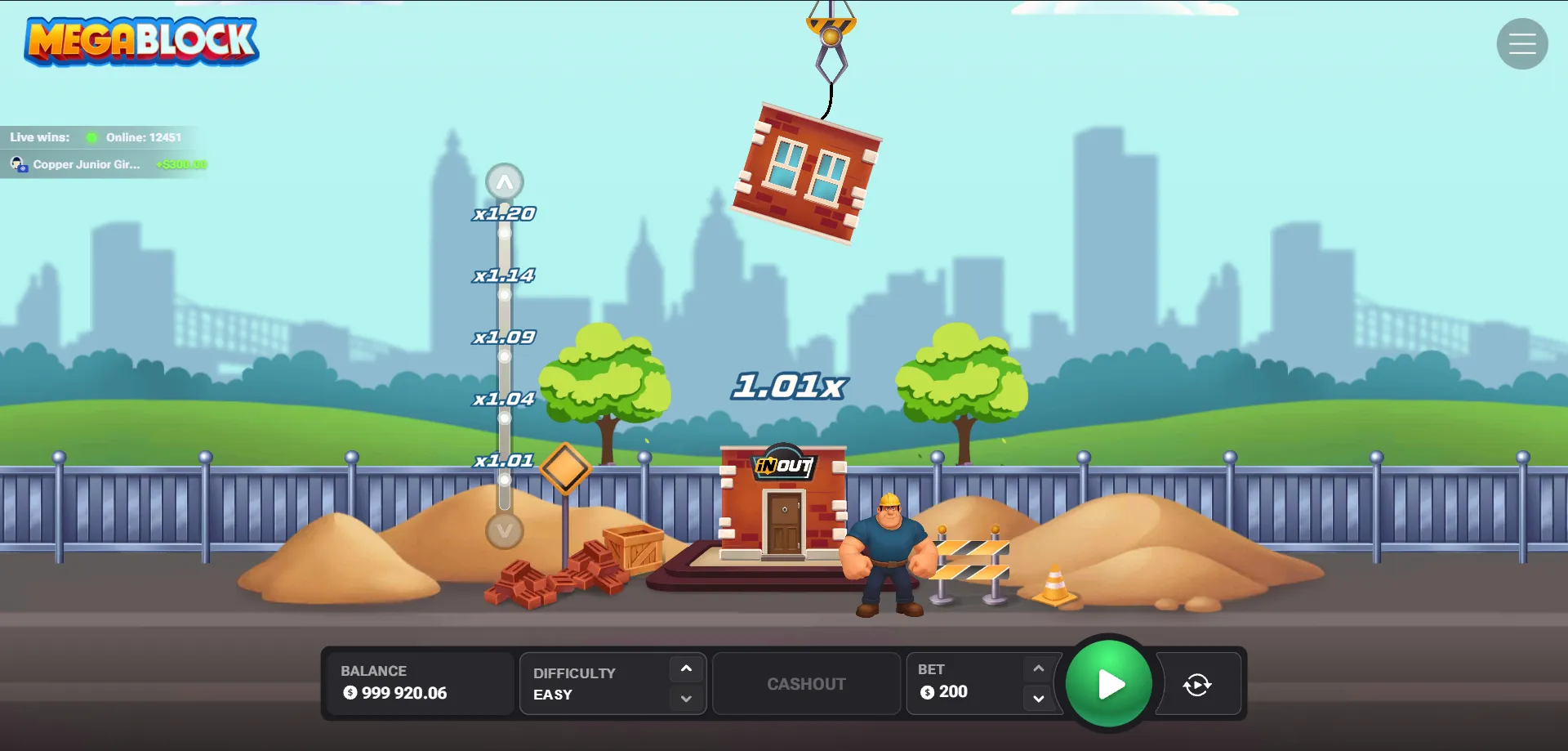 MegaBlock gioco crash tower-building di InOut Games panoramica